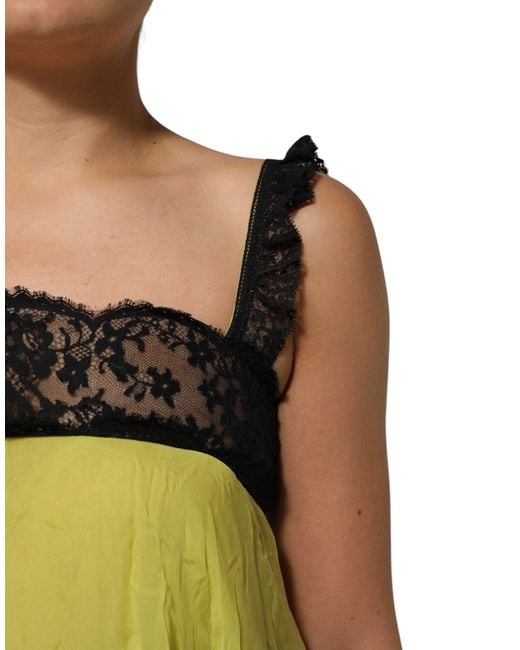 Dolce & Gabbana Green Tiered Lace Trim Dress