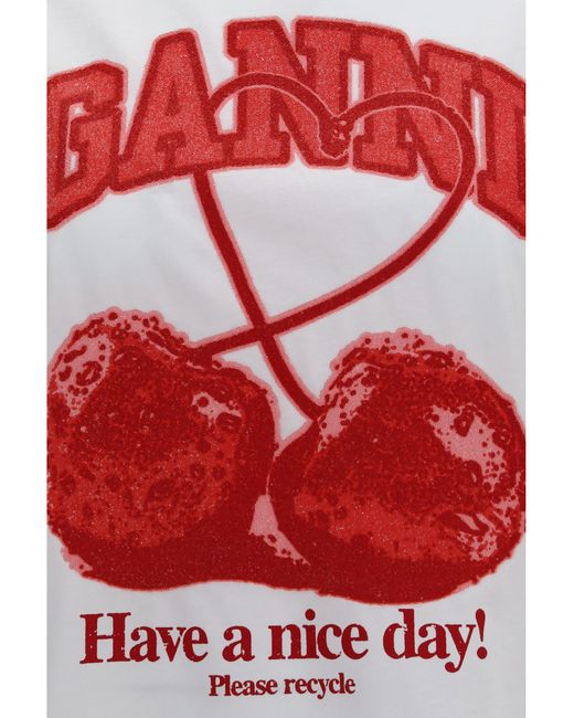 Ganni White Cherry T-Shirt Cotton T-Shirts