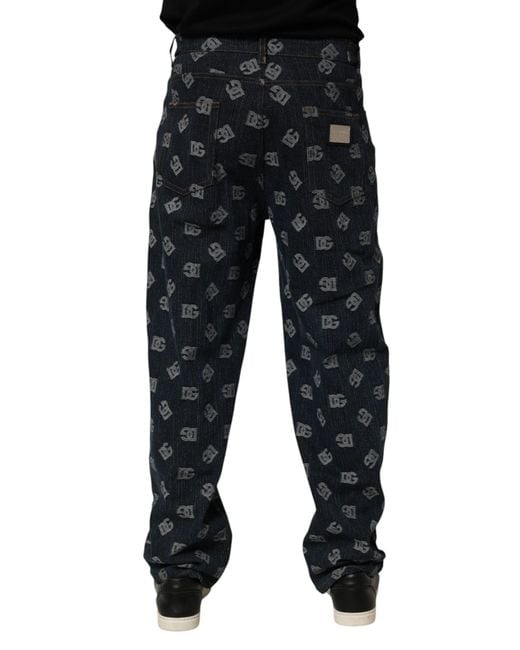 Dolce & Gabbana Black Logo Print Straight Denim Jeans Co+02 Clothing for men