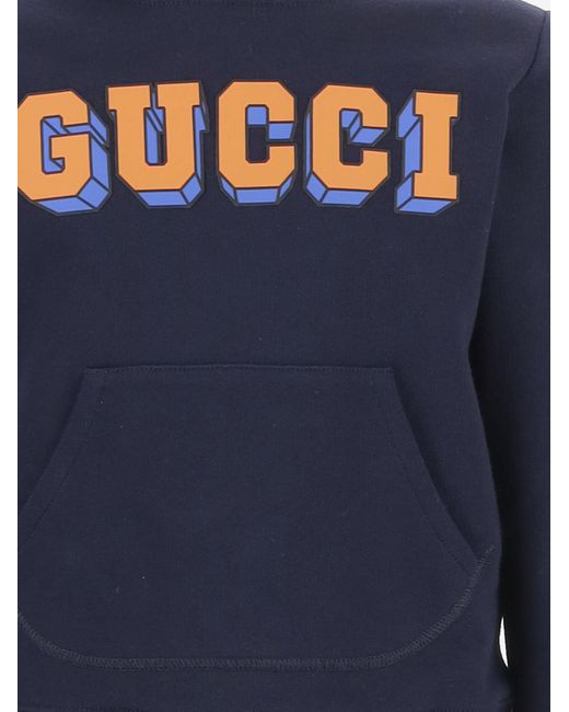 Gucci Blue Cotton Sweatshirt With Logo Knitwear for men