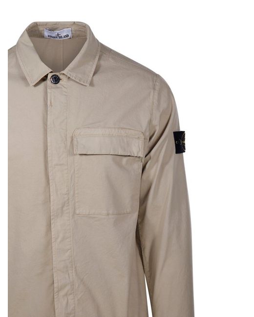 Stone Island Gray Logo Patch Collared Shirt Jacket for men