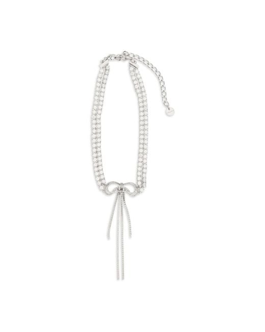 Self-Portrait White Crystal Double Bow Choker Brass Necklaces