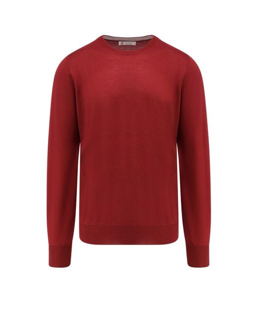 Brunello Cucinelli Red Cahmere And Silk Sweater for men