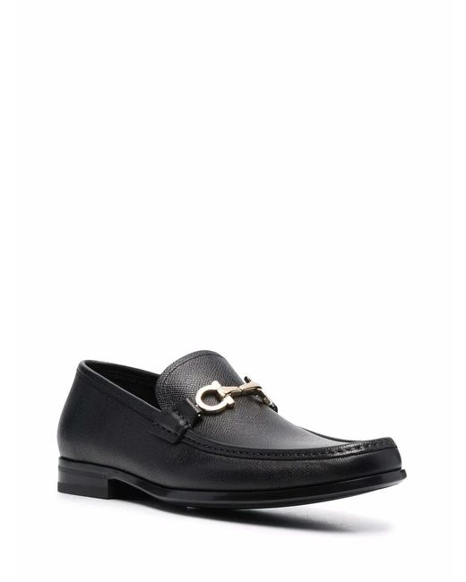 Ferragamo Black Gancini-Plaque Leather Loafers for men