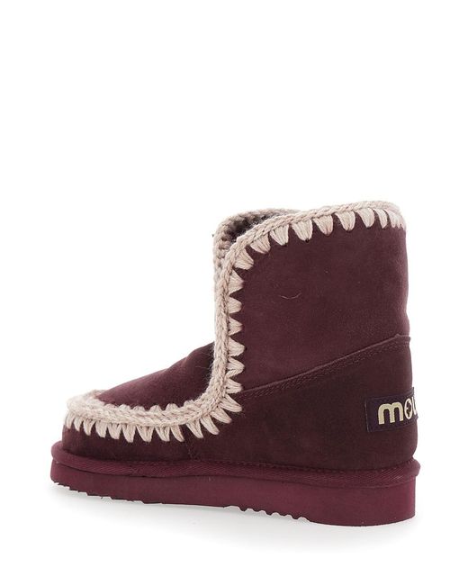Mou Purple Eskimo Ankle Boots With Crochet Details And Logo Patch On The Rear