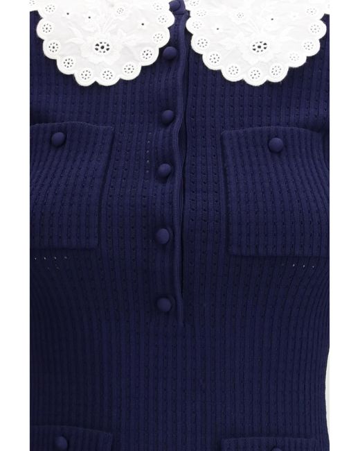Self-Portrait Blue Knit Taffeta Mini Dress