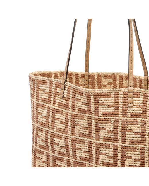 Fendi Metallic Large Roll Rafia Shopping Bag