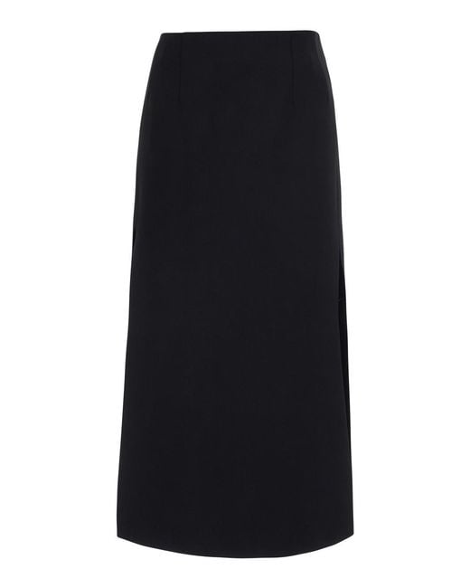 Le Plain Black Midi Skirt Wool-Blend Wool Blend