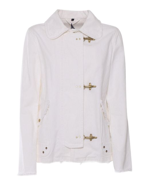 Fay White Mini3Ganci Coat Cotton Heavy Jacket