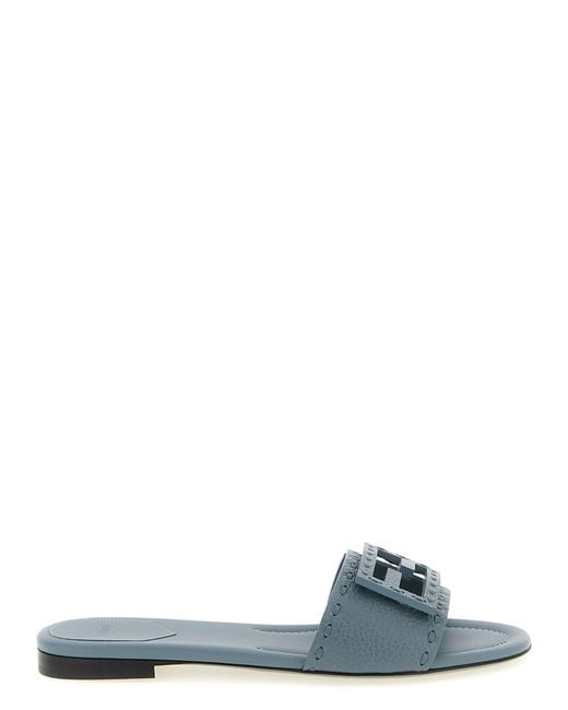 Fendi Blue Baguette Slides