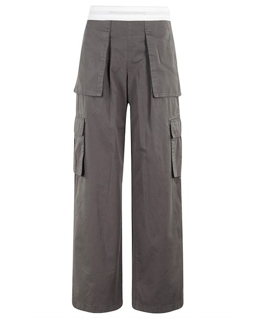 Alexander Wang Gray Mid Rise Cargo Rave Pant With Logo Elastic