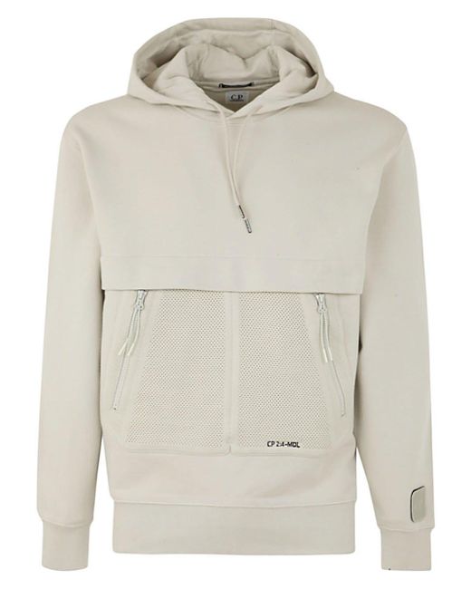 C.P. Company Cotton C.p.company Logo-patch Drawstring Hoodie in Ice  (Natural) for Men | Lyst