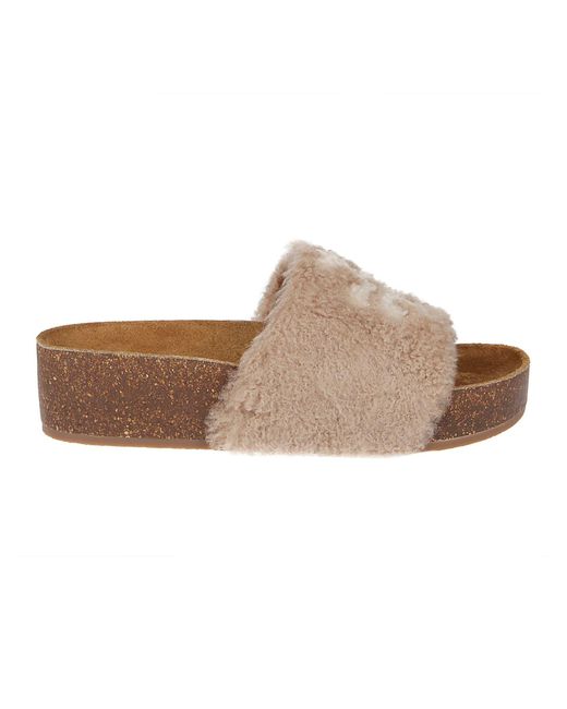 Tory Burch Fur Double T Shearling Flatform in Brown | Lyst