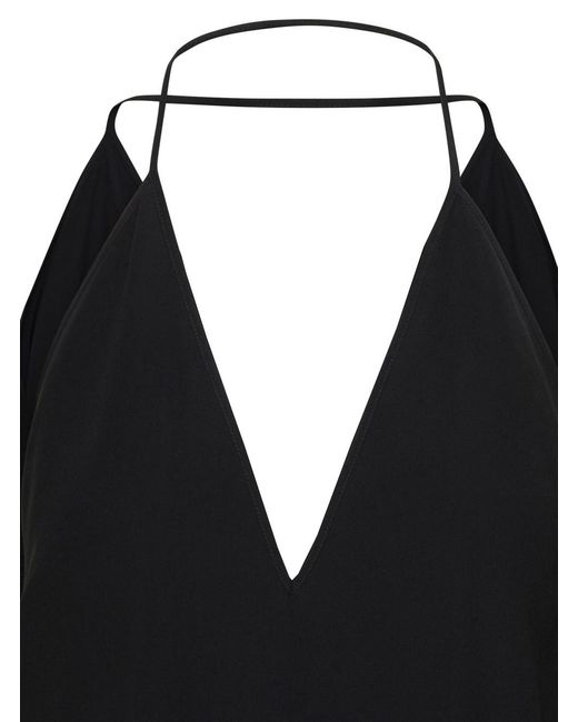 Totême Black Silk Top With Double Halter Neck Tops