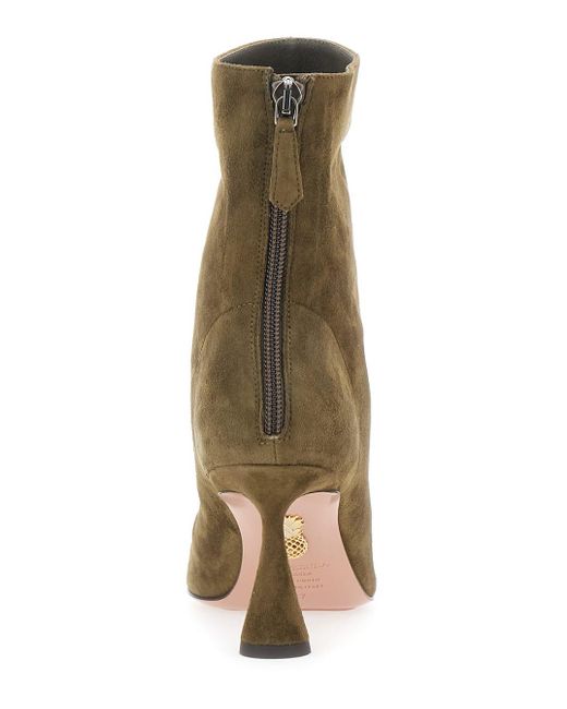 Aquazzura Green 'Amore' Ankle Boots With Zip Closure And High Sculpted Heel