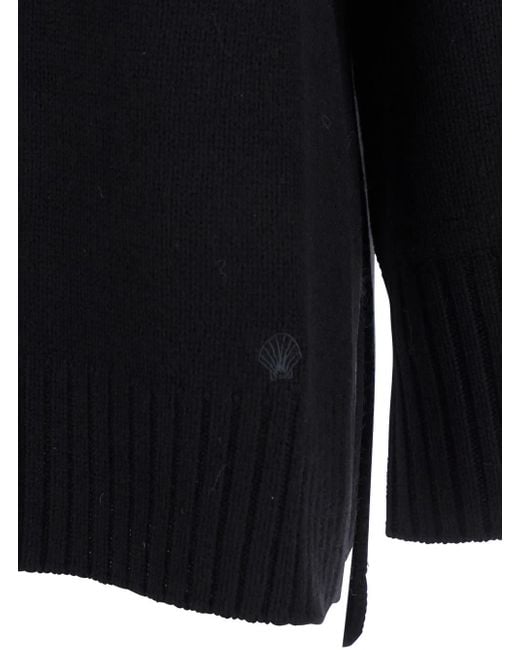 Loulou de Saison Black Crew Neck Sweater With Knitted Design