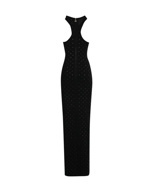 Elisabetta Franchi Black Viscose Knit Dress With Rhinestone Logo