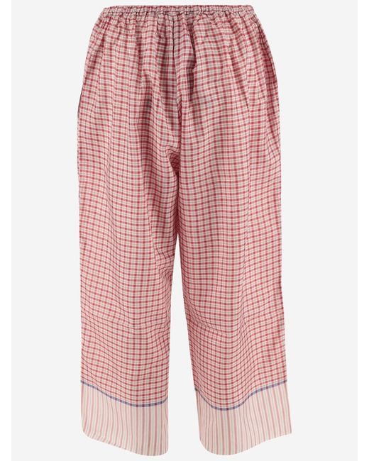 Péro Pink Pure Silk Pants With Check Pattern