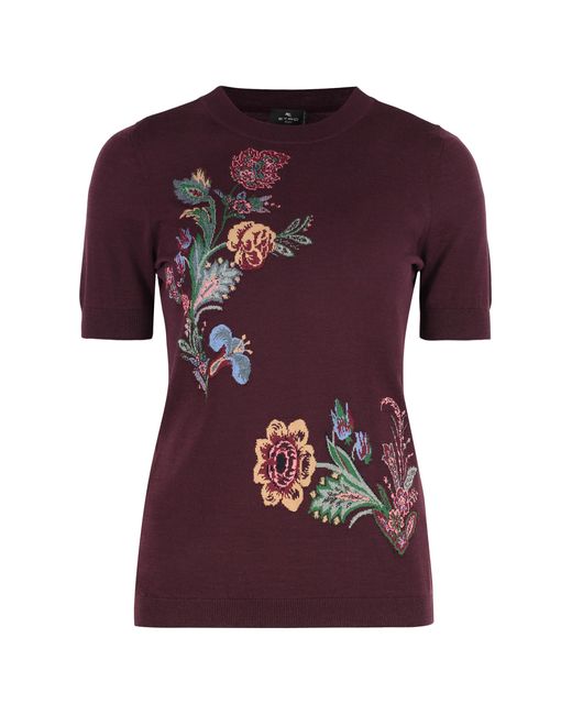 Etro Red Short-Sleeve Wool Sweater
