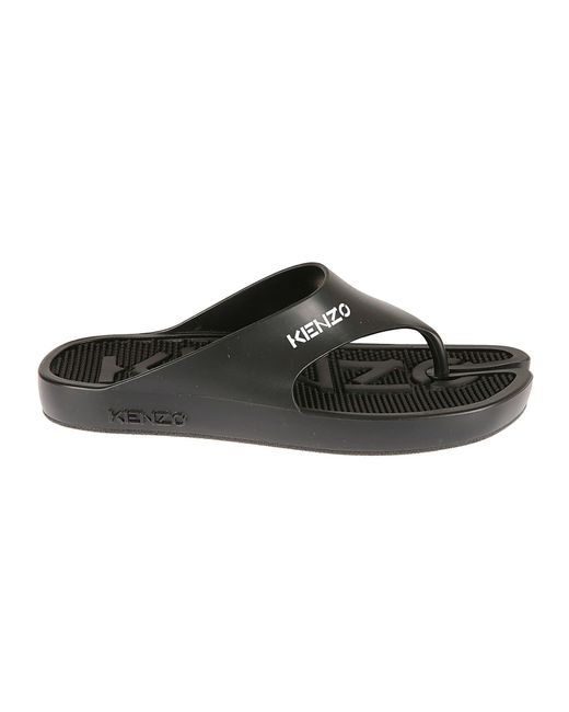 KENZO Logo Printed Beach Flip Flops in Black - Lyst