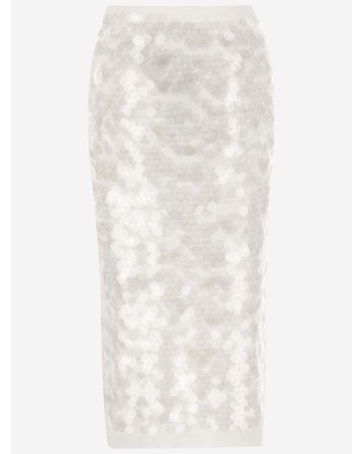 N°21 White Sequined Cotton Skirt