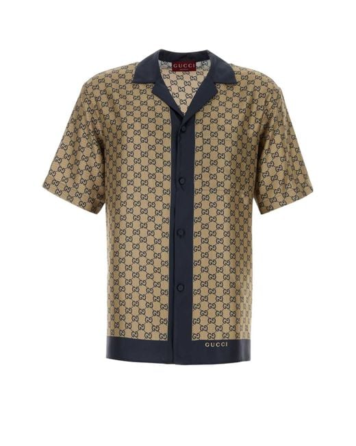 Gucci Brown Printed Silk Shirt for men