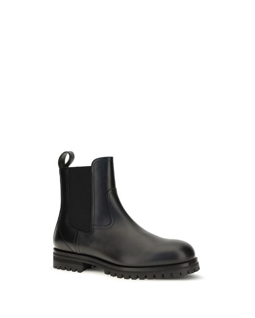 Loro Piana Black Leather Ankle Boots Kent for men