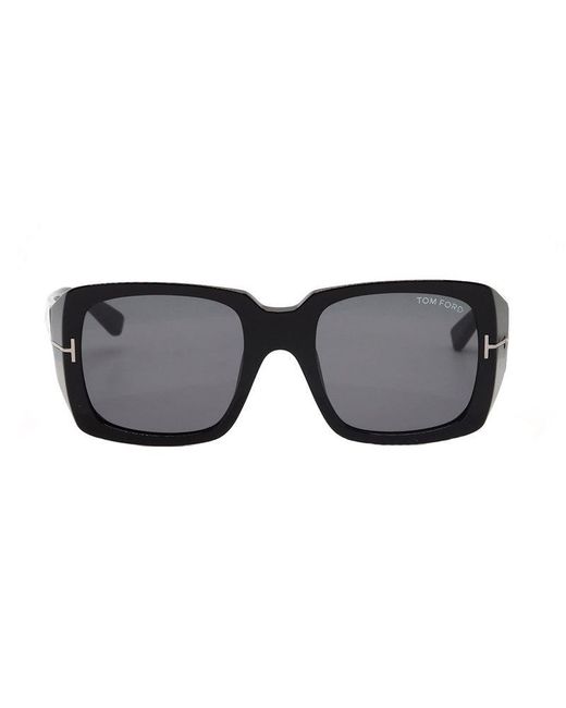 Tom Ford Black Sunglasses Square Full Rim, Shiny Frame And Smoke Lens Ft1035-N01A