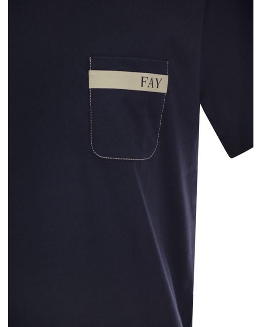 Fay Blue Cotton T-Shirt With Pocket for men