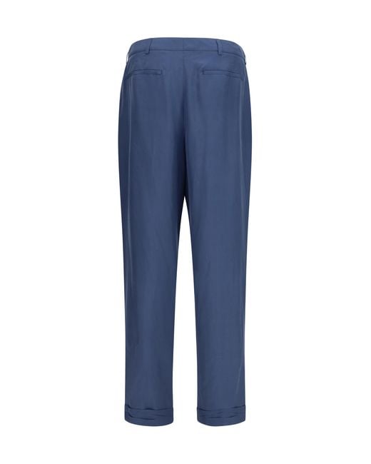 Saint Laurent Blue Tailored Pants With Habutai Silk Belt for men