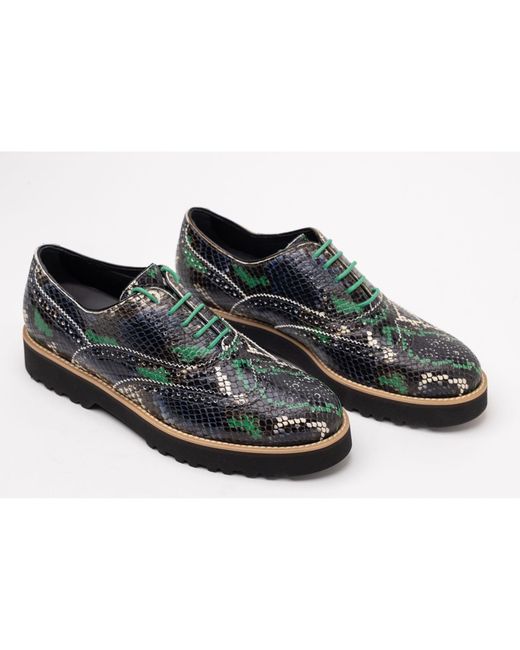Hogan Blue Snakeskin Platform Brogue Boots