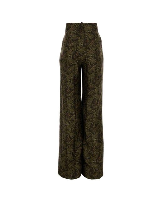 Saint Laurent Green Printed Twill Wide-Leg Pant
