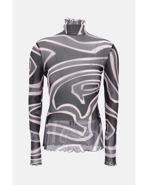 PUCCI☆ PUCCI Women's Gray Long-Sleeved Tulle Top