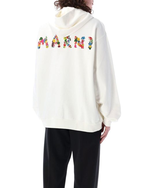 Marni White Hoodie With Back Print for men