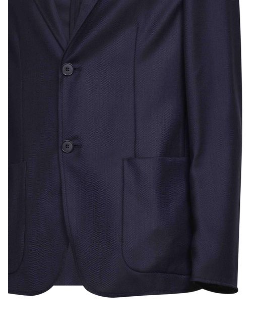 Giorgio Armani Blue Chevron Wool And Cashmere Single-Breasted Jacket for men