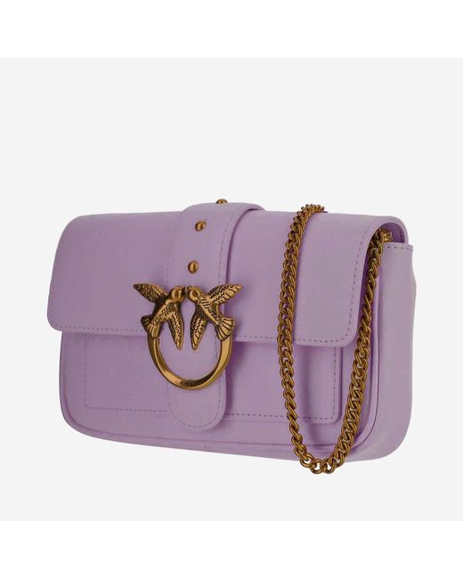 Pinko Purple Shoulder Bag Love One Pocket Leather