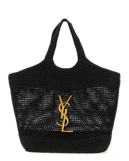 Saint Laurent Black Raffia Tote Bag