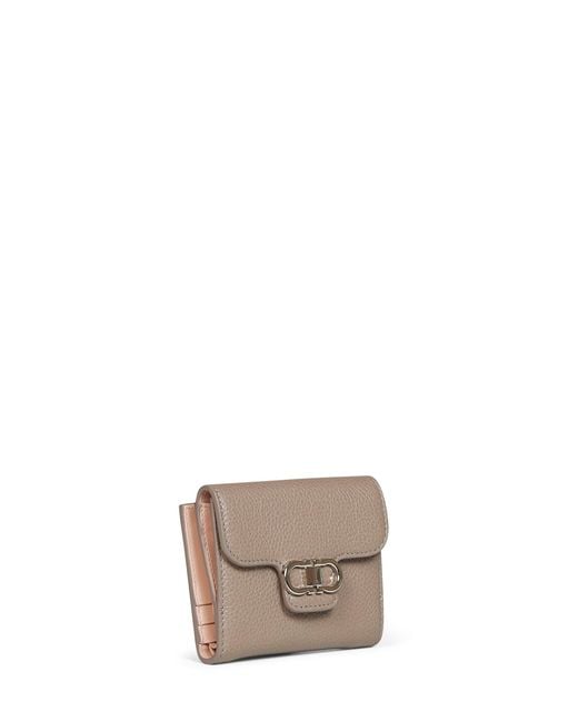 Ferragamo Gray Compact Wallet Gancini Calfskin Calf Leather & Purses