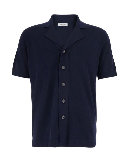 Kangra Blue Shirt With Notched Revers Collar And Short Sleeves for men