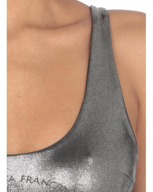 Elisabetta Franchi Gray Metallic Jersey Bodysuit With Logo