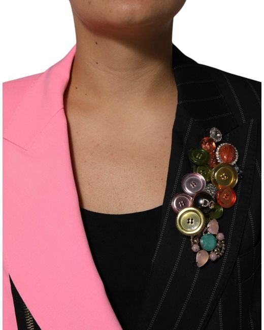 Dolce & Gabbana Pink Multicolor Patchwork Embellished Coat Jacket