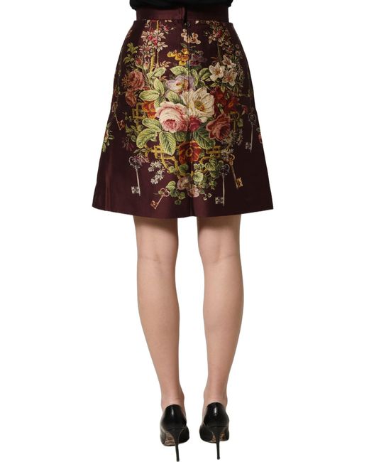 Dolce & Gabbana Red Floral Highwaist A-Line Mini Skirt Silk Wool