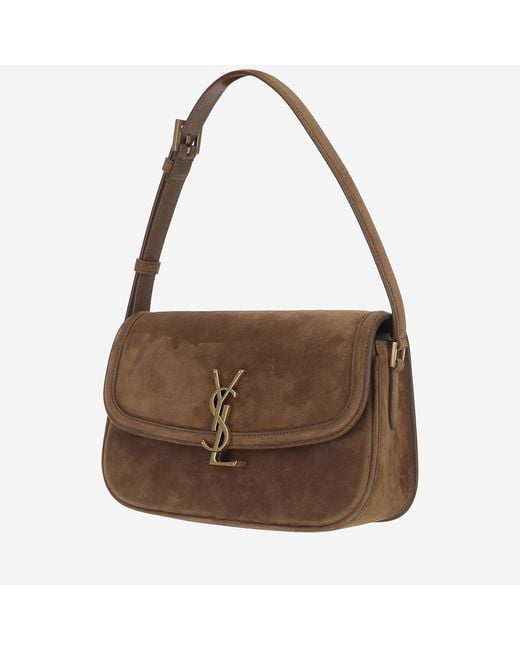 Saint Laurent Brown Suede Satchel Bag Lambskin Shoulder