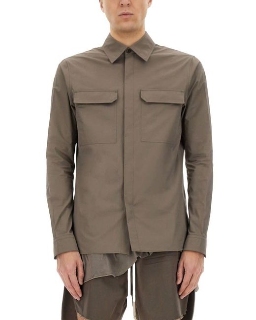 Rick Owens Brown Structured Cotton Work Shirt With Button-Down Front for men