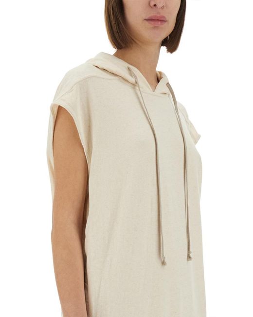 Rick Owens White Long Dress With Hood Cotton