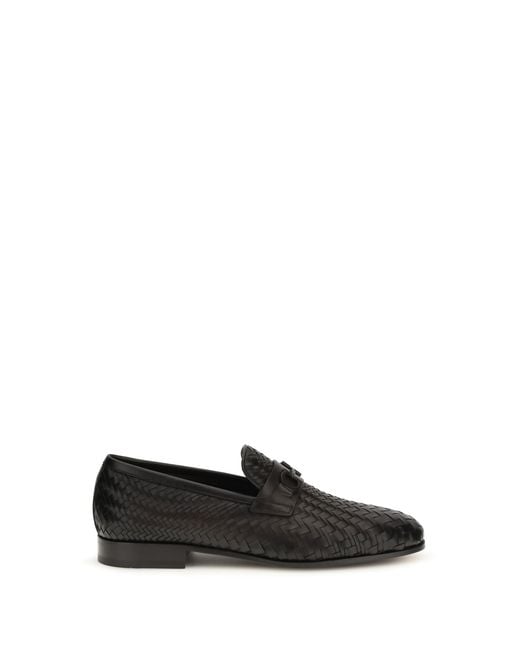 Ferragamo White Woven Gancini Loafers Calf Leather Bos Taurus for men