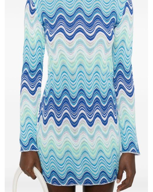 Mc2 Saint Barth Blue Wavy-pattern Knitted Dress