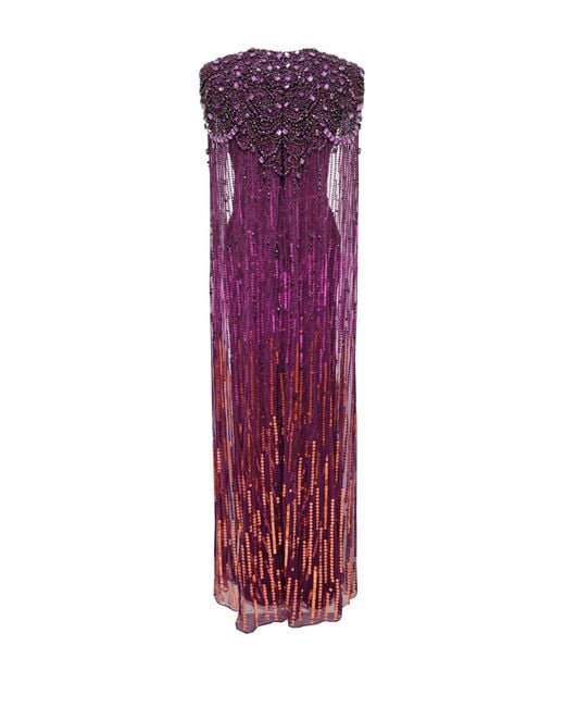 Jenny Packham Purple Lotus Cape-effect Embellished Sequined Tulle Gown