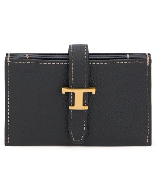 Tod's Black Leather Wallet With Logo Calfskin & Purses