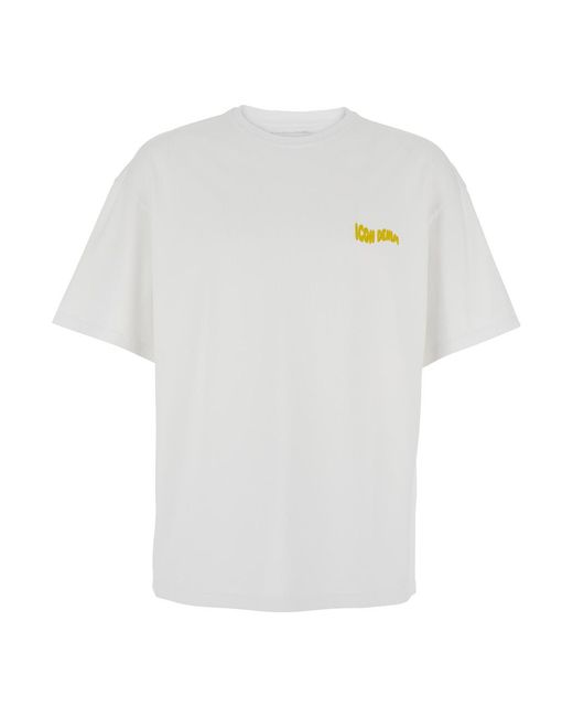 ICON DENIM White Crewneck T-Shirt With Logo Lettering On The Front for men